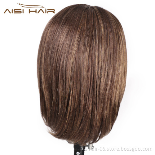 Aisi Hair Wholesale Medium Long Mixed Brown Swiss Lace Wig Natural Straight Brazilian Human Hair Lace Front Wigs For Black Women